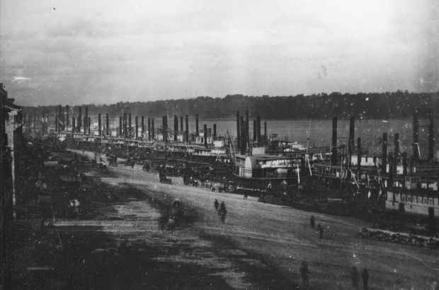 Crowded riverfront, 1850